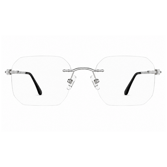 EVORA Elite Executive Rimless Square Eyeglass Frame – Premium Lightweight Metal | Silver
