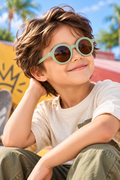 EVORA Kids Round Sunglasses – Sage Green | Ages 3–7 Years