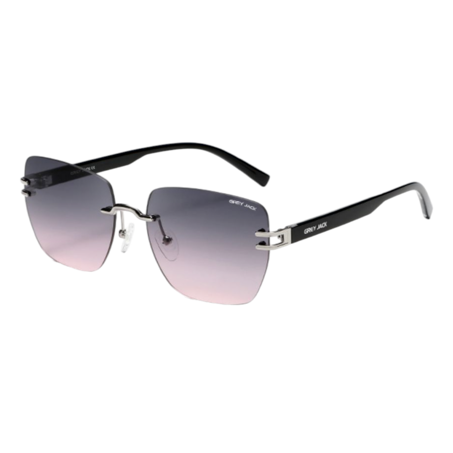 Grey Jack GJ B018 Rimless Square Sunglasses – Silver Frame with Grey Pink Gradient Lens