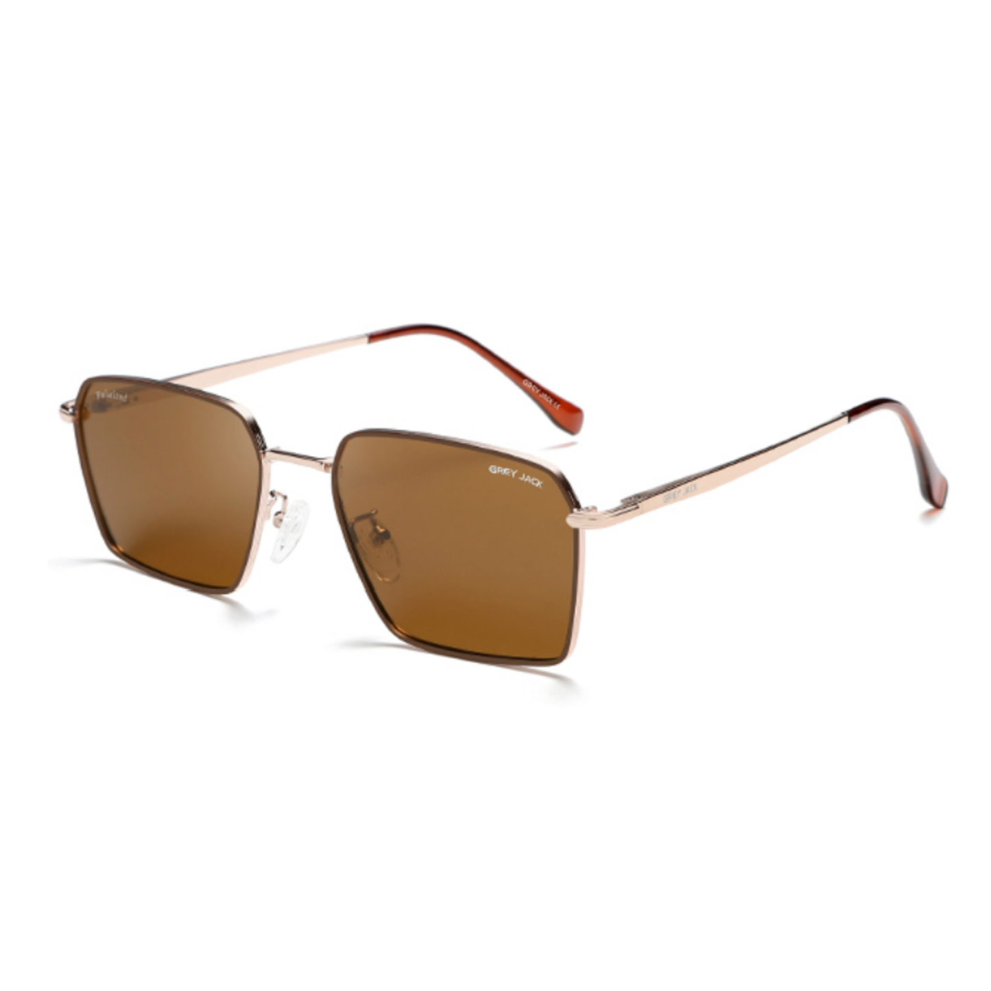 Grey Jack GJ B023 Metal Square Sunglasses – Gold Coffee Frame with Brown Lens