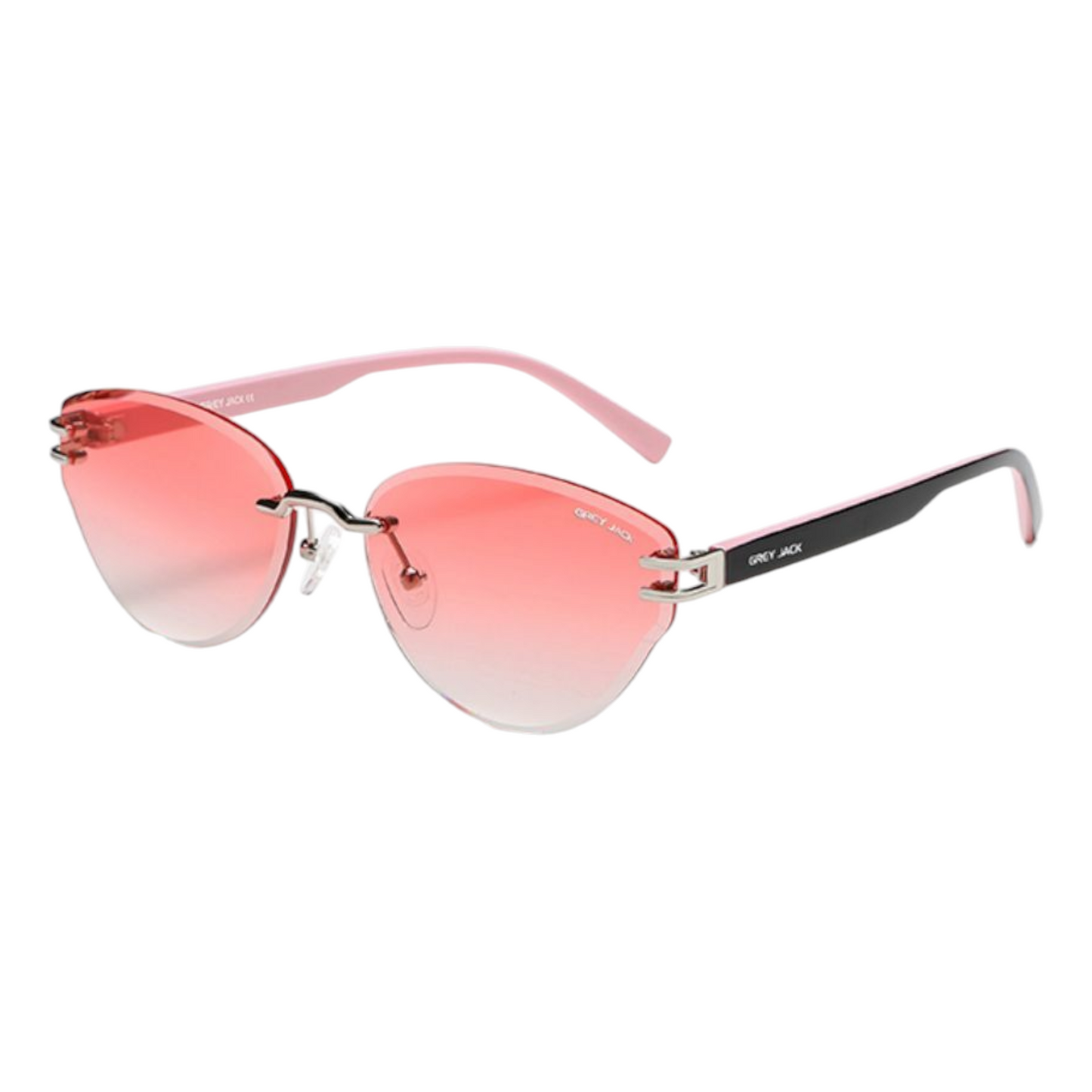Grey Jack GJ B006 Rimless Cat Eye Sunglasses – Silver Frame with Dark Red Lens for Women