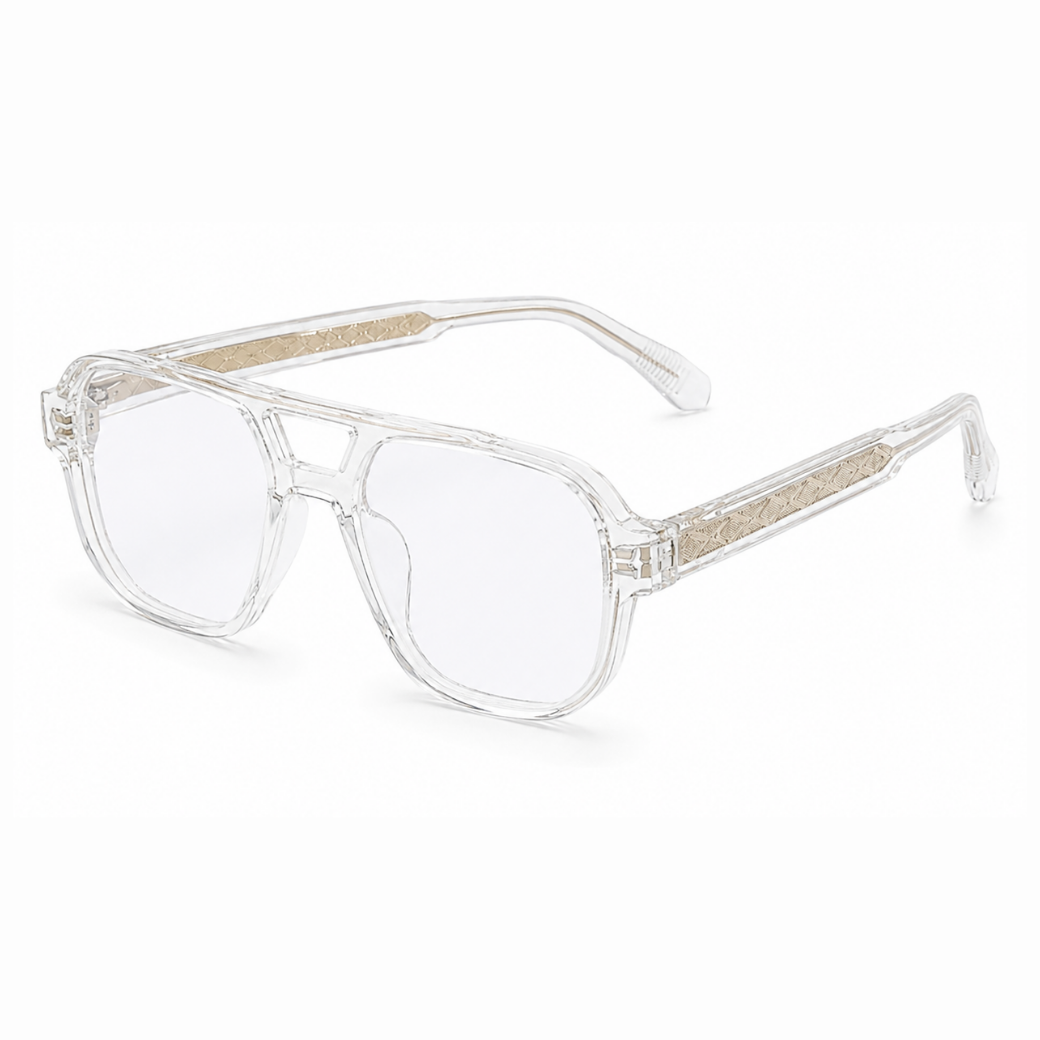 EVORA L7008 Crystal Ice Premium Acetate Navigator Eyewear Frame | Transparent Clear | Size 55-19-149