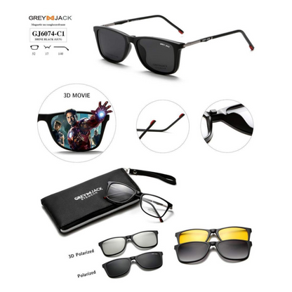 Grey Jack Clip-On Eyewear – 2-in-1 Magnetic Sunglasses | Polarized Lenses | TR90 Frame | GJ6074-C1 | Shine Black(Gun)