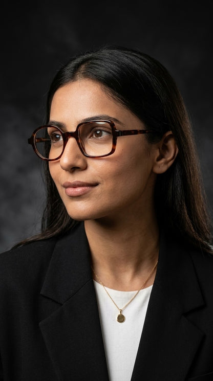 EVORA Asymmetry Premium Acetate Eyeglasses – Classic Demi Tortoise | Round & Square Frame | Unisex