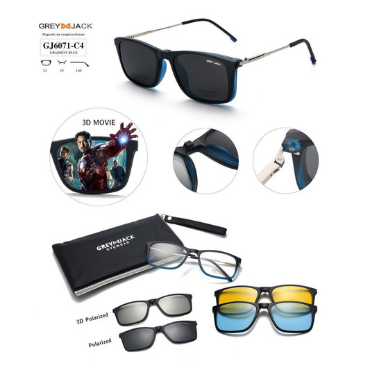 Grey Jack Clip-On Eyewear – 2-in-1 Magnetic Sunglasses | Polarized Lenses | TR90 Frame | GJ6071-C4 | Gradient Blue