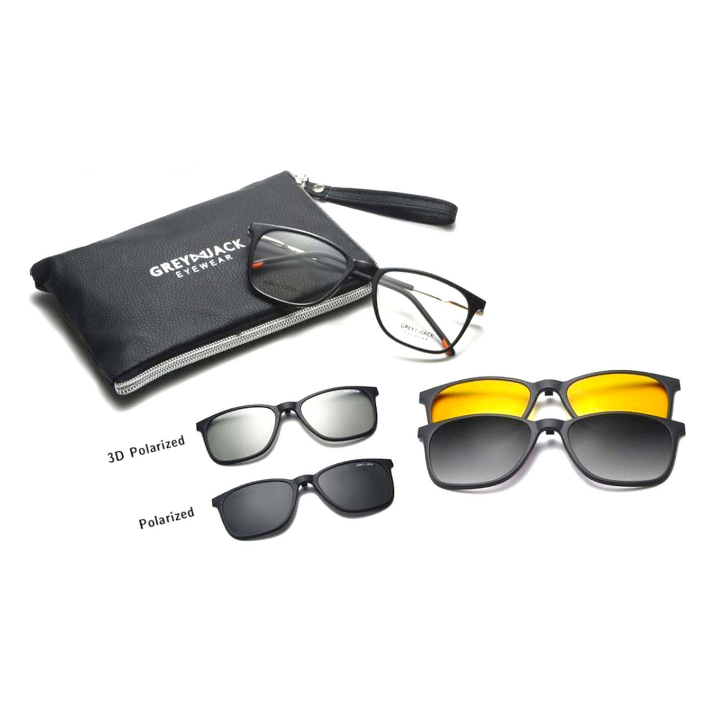 Grey Jack Clip-On Eyewear – 2-in-1 Magnetic Sunglasses | Polarized Lenses | TR90 Frame | GJ6070-C5 | Shine Black(Gold)