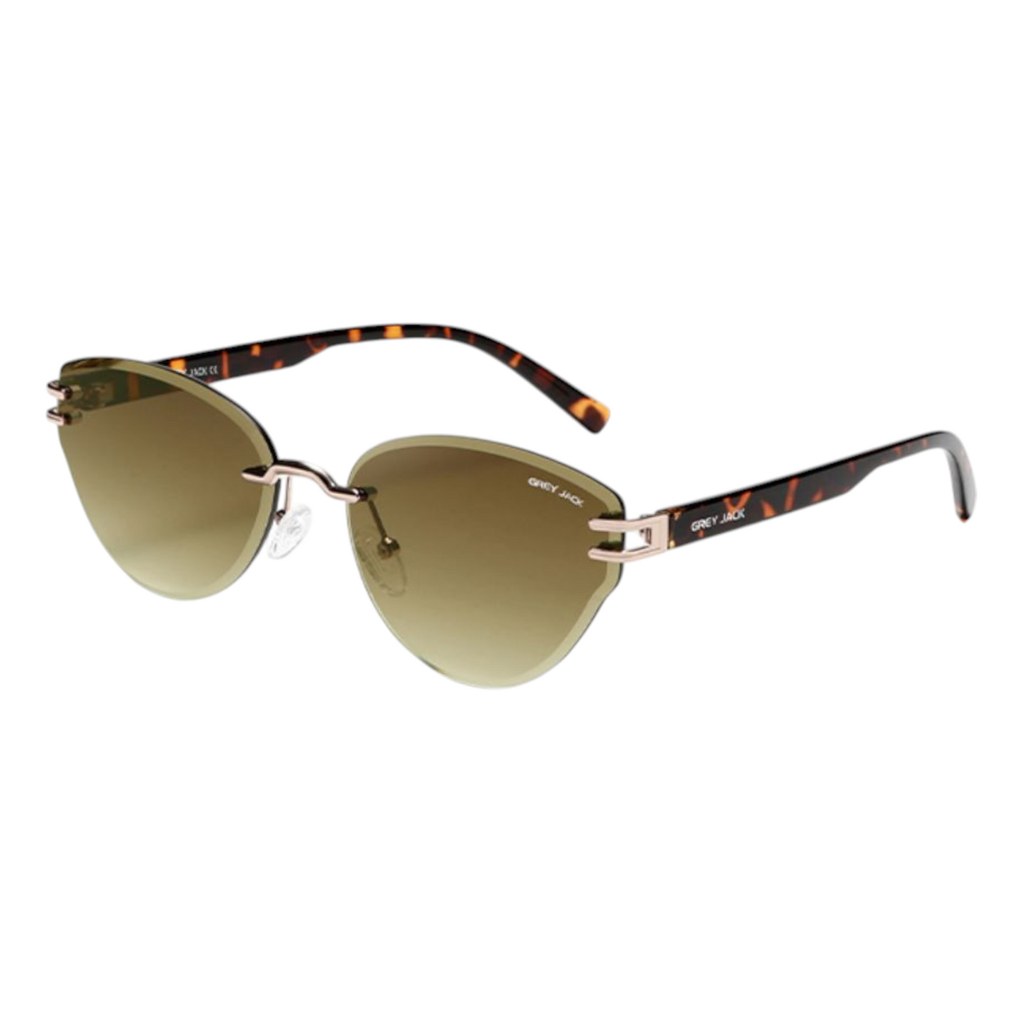 Grey Jack GJ B006 Rimless Cat Eye Sunglasses – Demi Gold Frame with Dark Brown Lens for Women