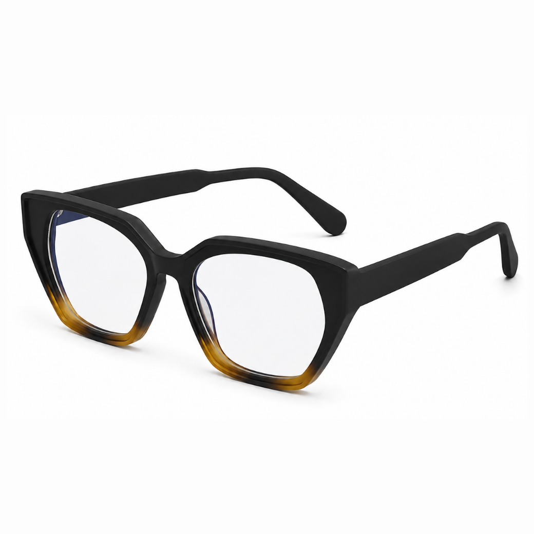 EVORA D23057 Midnight Fade Premium Cat-Eye Acetate Eyewear Frame | Black & Honey Gradient | Size 53-17-150