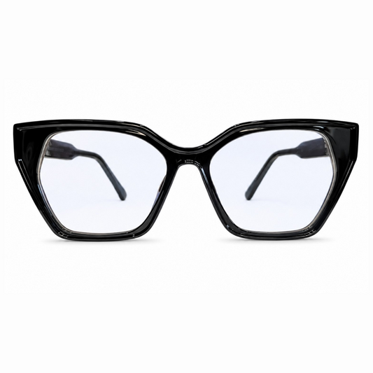 EVORA D23057 Onyx Black Premium Cat-Eye Acetate Eyewear Frame | Glossy Black | Size 53-17-150