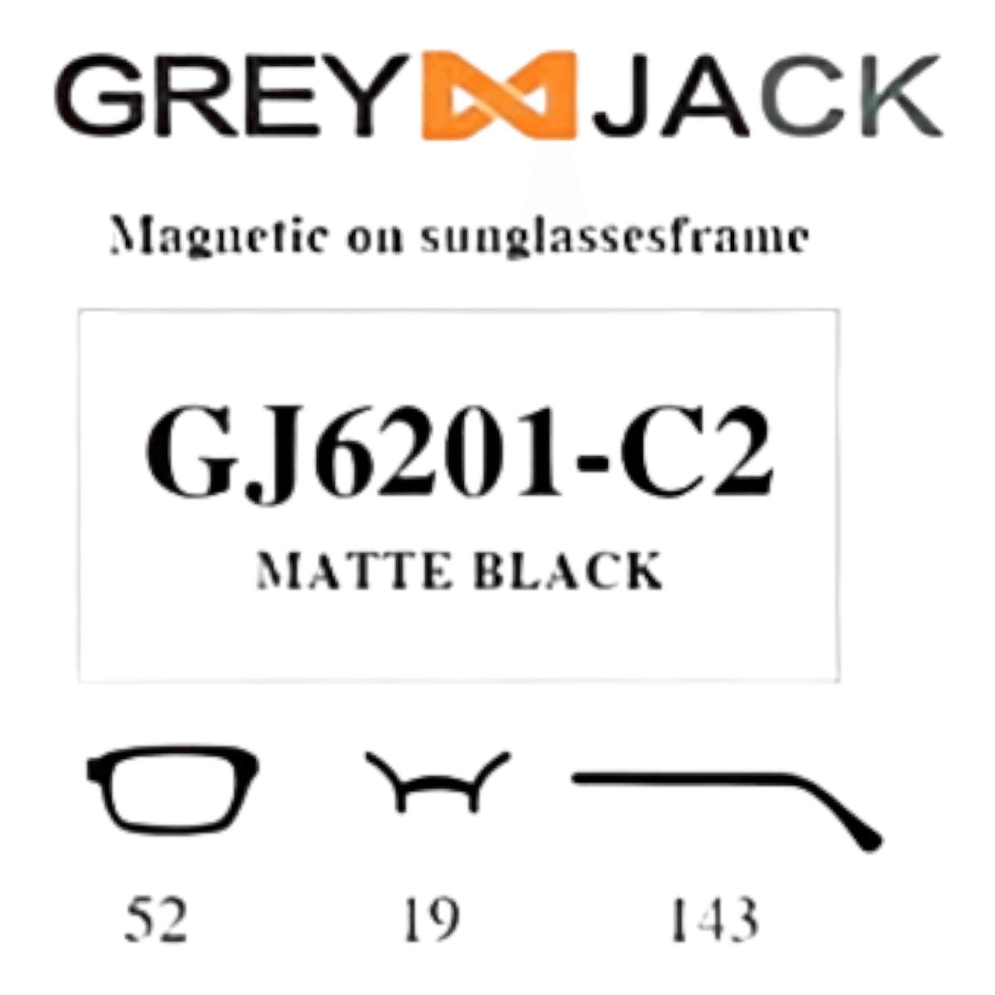 Grey Jack Clip On | Magnetic On Sunglasses Frame | GJ6201 | Matte Black | 52-19-143