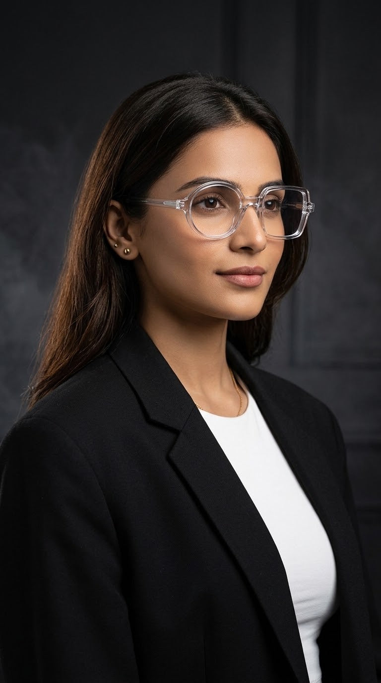 EVORA Asymmetry Premium Acetate Eyeglasses – Crystal Clear | Round & Square Frame | Unisex