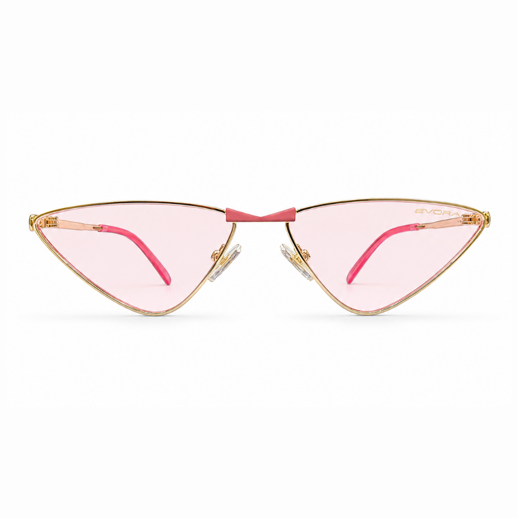 EVORA Blush Luxe Premium Metal Cat-Eye Sunglasses – Gold Frame with Blush Pink Lenses | UV400 Protection