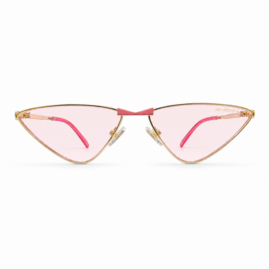 EVORA Blush Luxe Premium Metal Cat-Eye Sunglasses – Gold Frame with Blush Pink Lenses | UV400 Protection