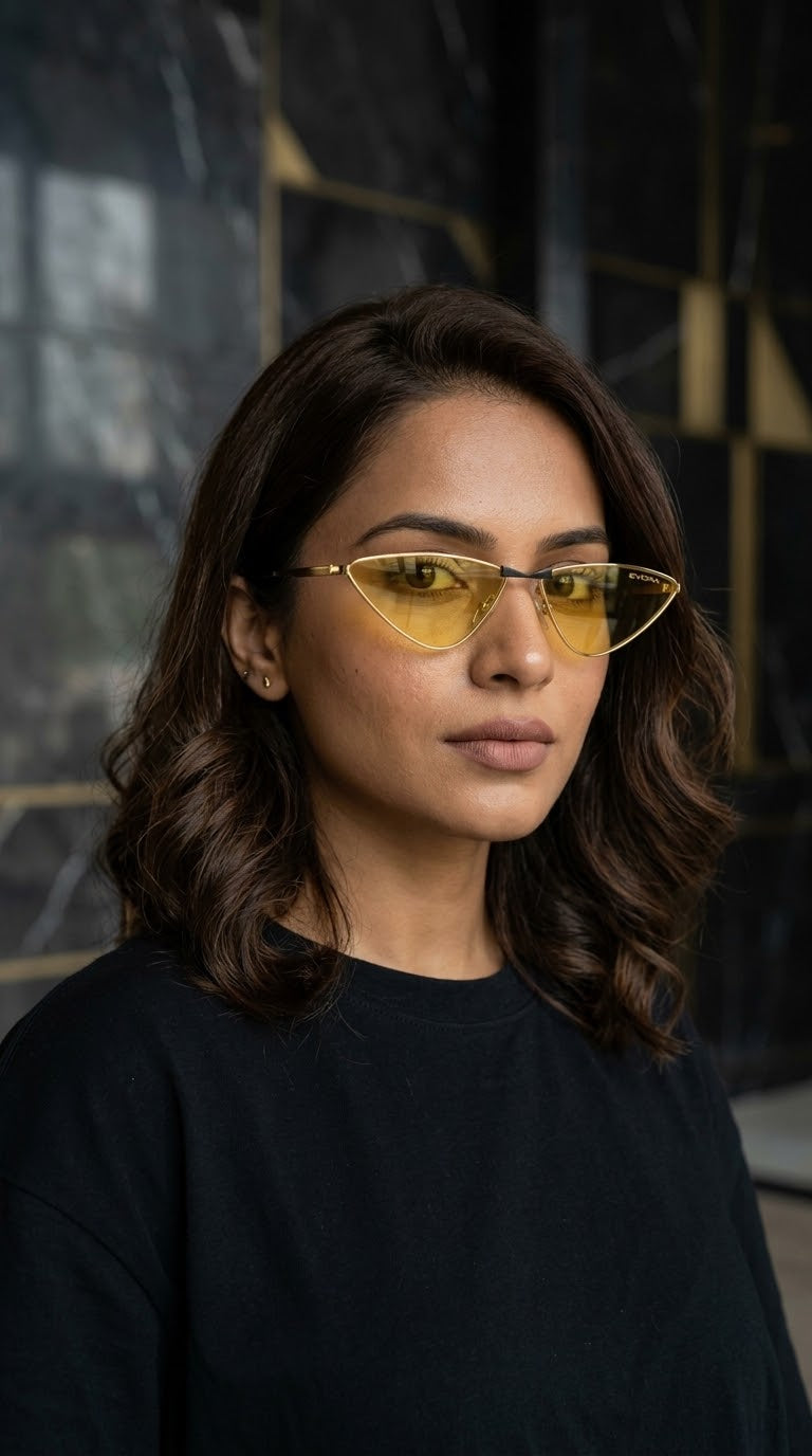 EVORA Solare Premium Metal Cat-Eye Sunglasses – Gold Frame with Golden Yellow Lenses | UV400 Protection