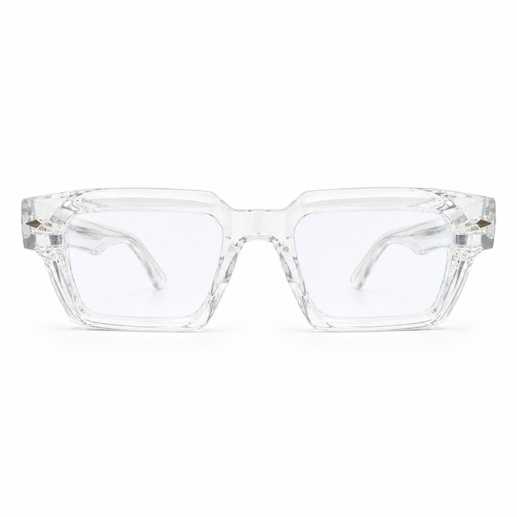 EVORA L7002 Crystal Ice Premium Square Acetate Eyewear Frame | Transparent Clear | Size 50-22-150