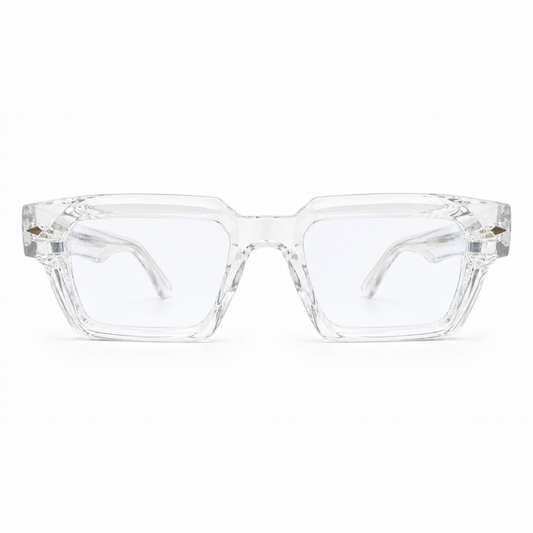 EVORA L7002 Crystal Ice Premium Square Acetate Eyewear Frame | Transparent Clear | Size 50-22-150