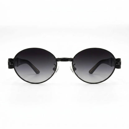 EVORA Luxe Chain Oval Sunglasses for Men & Women | Matte Black Metal Frame | UV400 Smoke Gradient Lens