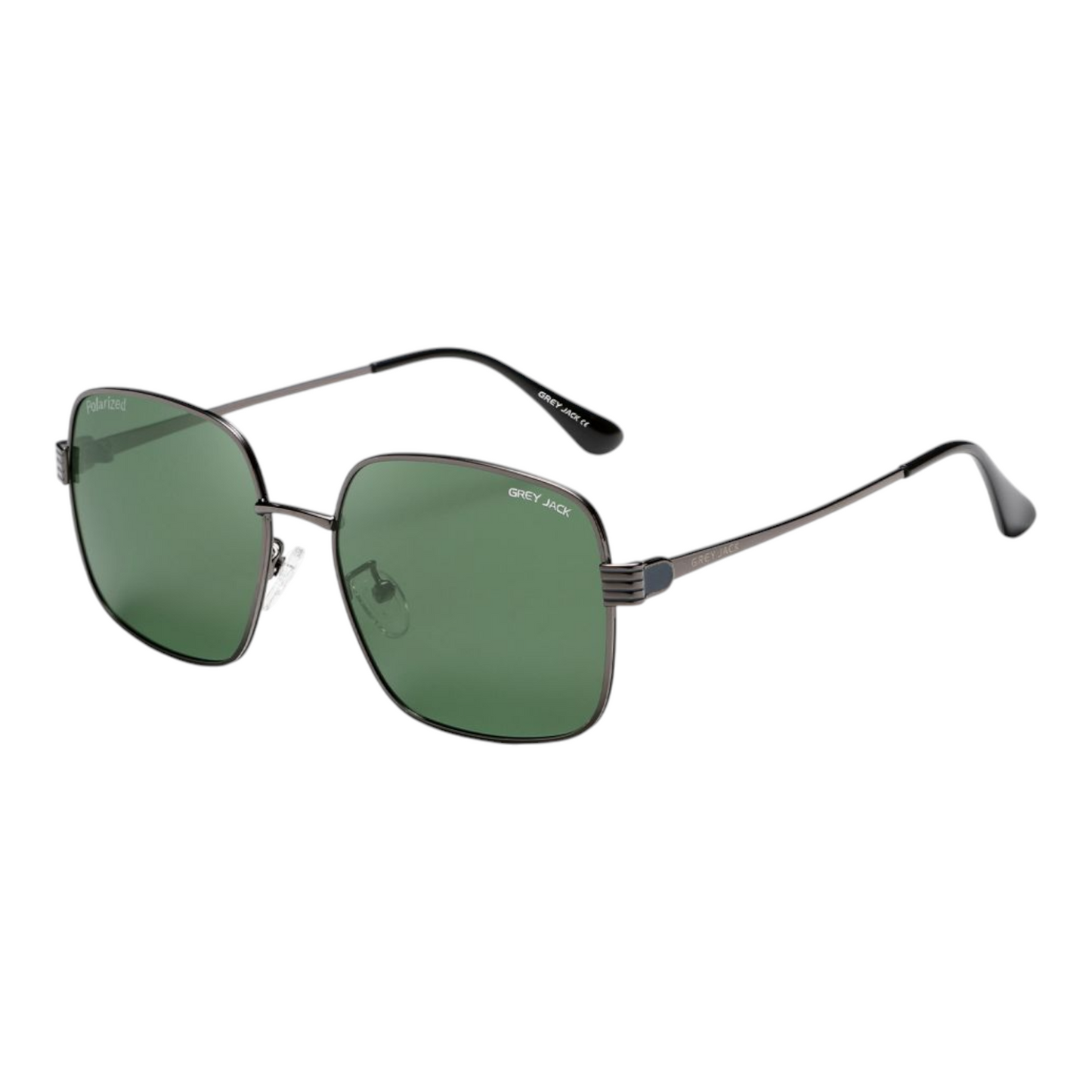 Grey Jack GJB046 polarized sunglasses in gunmetal frame with green lenses – unisex square UV protection eyewear.