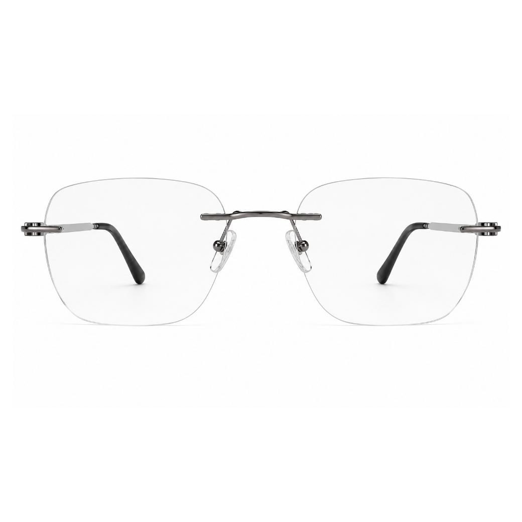 EVORA Prestige Executive Rimless Rectangular Eyeglass Frame – Premium Lightweight Metal | Gun Metal