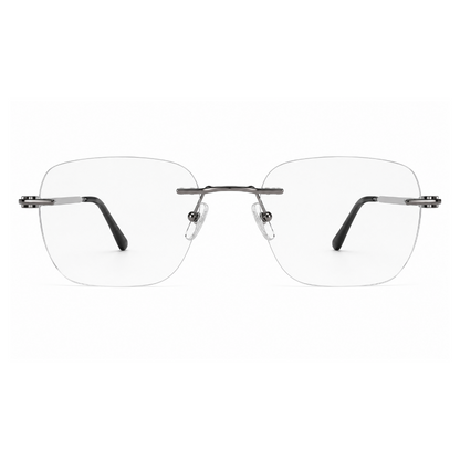 EVORA Prestige Executive Rimless Rectangular Eyeglass Frame – Premium Lightweight Metal | Gun Metal