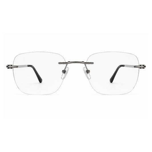 EVORA Prestige Executive Rimless Rectangular Eyeglass Frame – Premium Lightweight Metal | Gun Metal