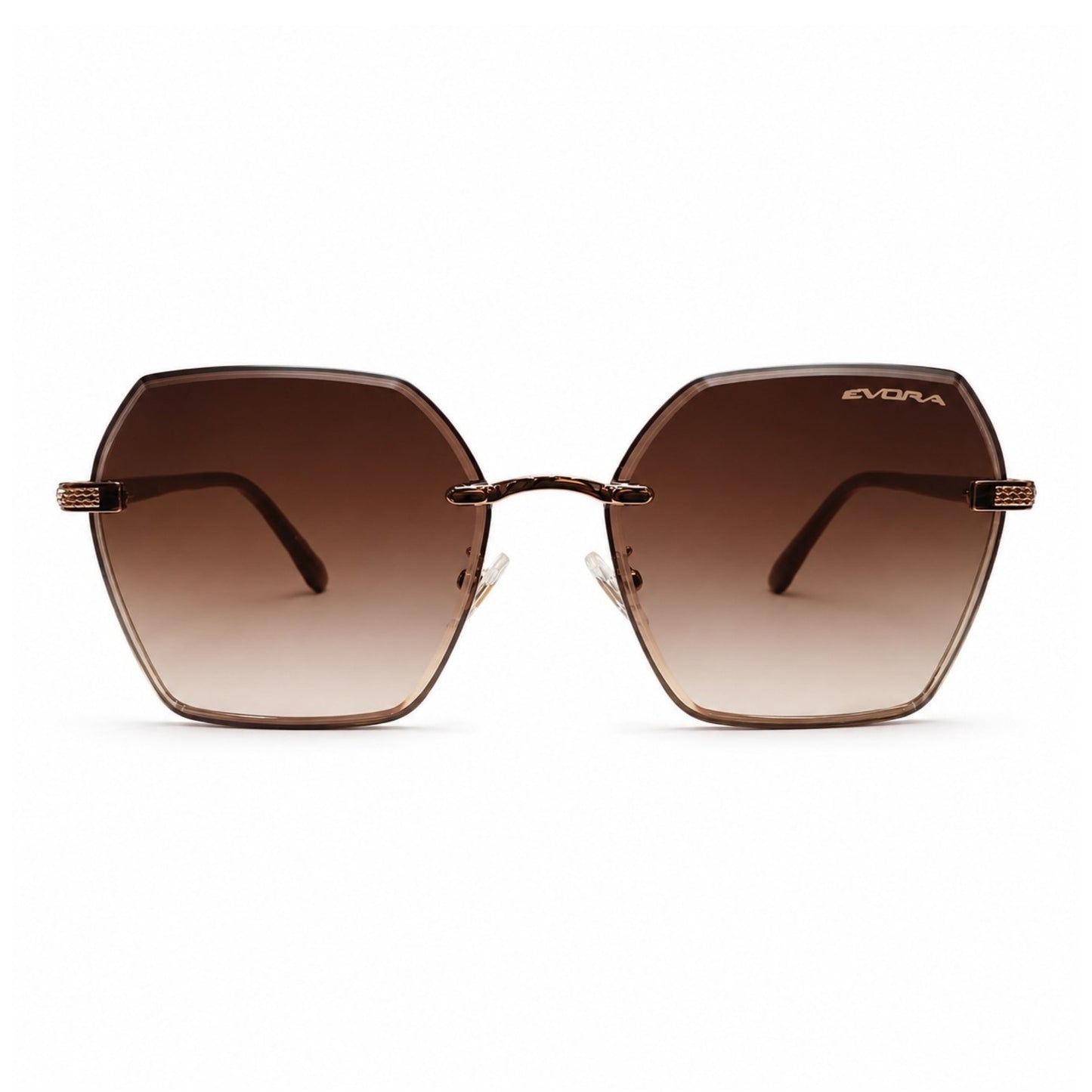 EVORA Mocha Prism Luxe Rimless Geometric Sunglasses for Women
