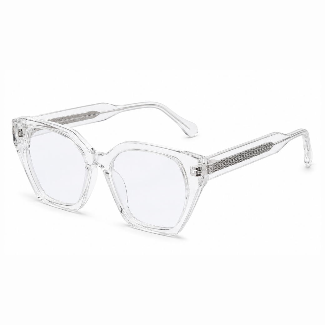 EVORA D23057 Crystal Ice Premium Cat-Eye Acetate Eyewear Frame | Transparent Clear | Size 53-17-150