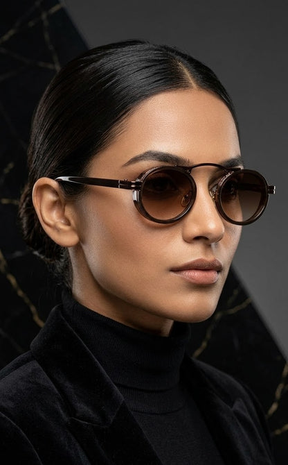 EVORA Mocha Halo – Premium Round Brown Sunglasses for Women