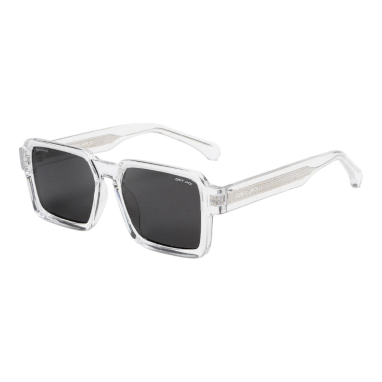 Grey Jack GJ6605 Transparent Polarized Sunglasses – Clear Square Frame Unisex Eyewear