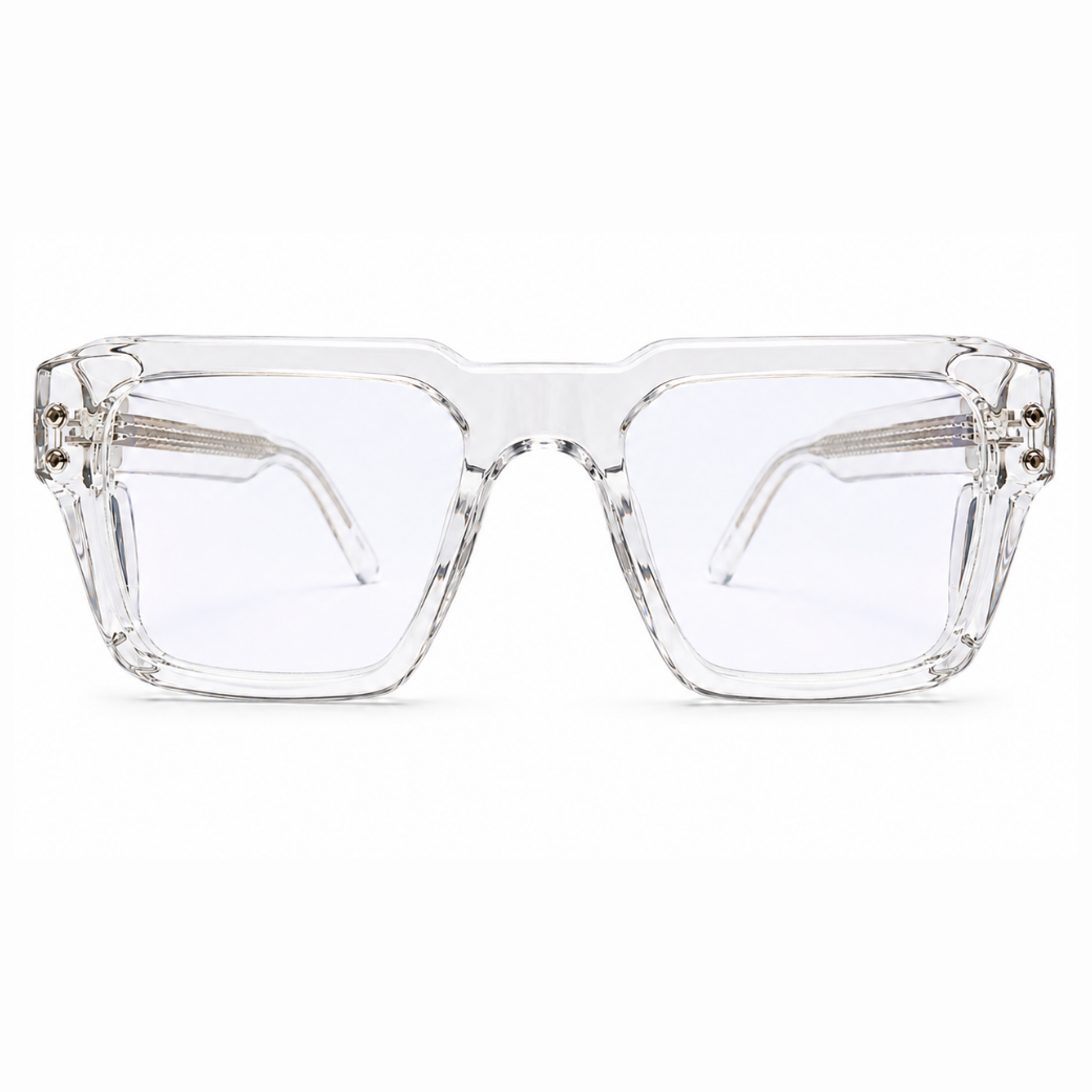 EVORA L7006 Crystal Ice Premium Square Acetate Eyewear Frame | Transparent Clear | Size 52-21-146