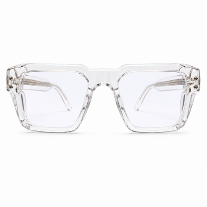 EVORA L7006 Crystal Ice Premium Square Acetate Eyewear Frame | Transparent Clear | Size 52-21-146