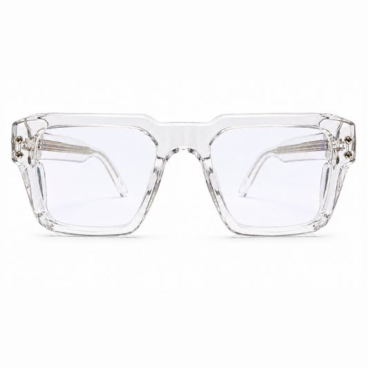 EVORA L7006 Crystal Ice Premium Square Acetate Eyewear Frame | Transparent Clear | Size 52-21-146