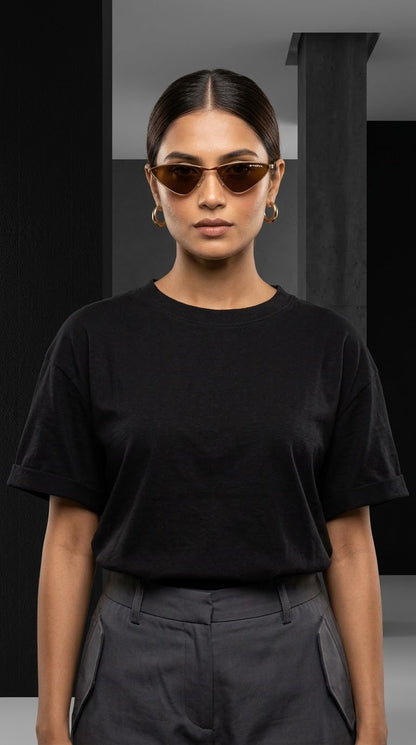 EVORA Astra Edge EVS-901 Gold Metal Cat-Eye Sunglasses with Brown UV Protected Lenses
