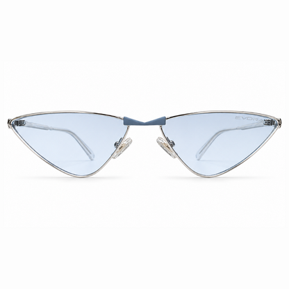 EVORA Azureé Premium Metal Cat-Eye Sunglasses – Silver Frame with Ice Blue Lenses | UV400 Protection