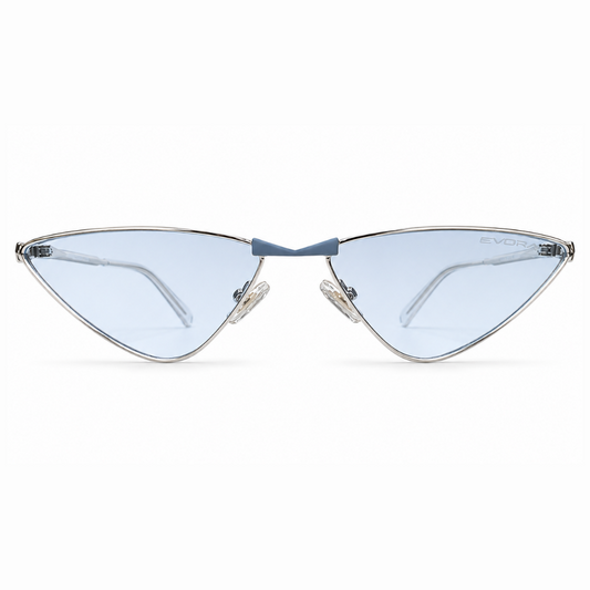EVORA Azureé Premium Metal Cat-Eye Sunglasses – Silver Frame with Ice Blue Lenses | UV400 Protection