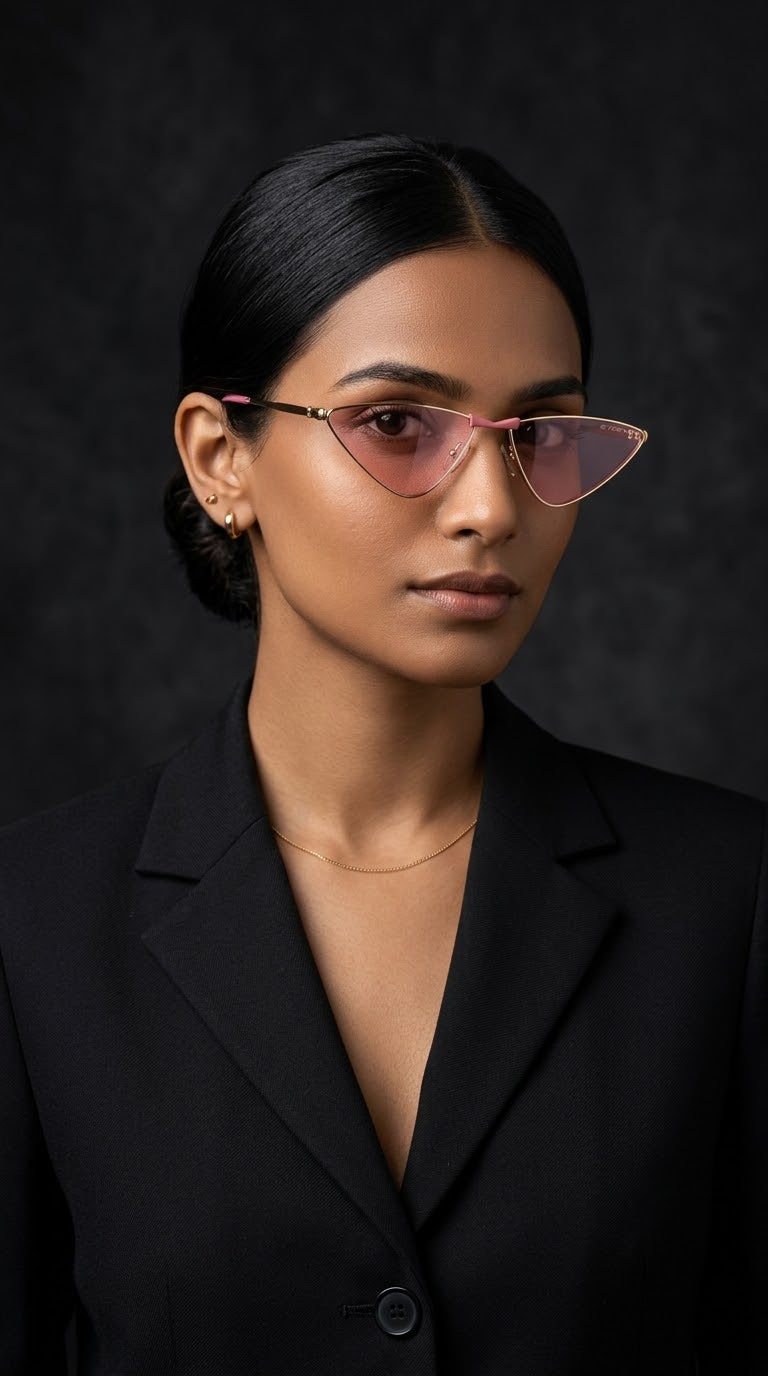 EVORA Blush Luxe Premium Metal Cat-Eye Sunglasses – Gold Frame with Blush Pink Lenses | UV400 Protection