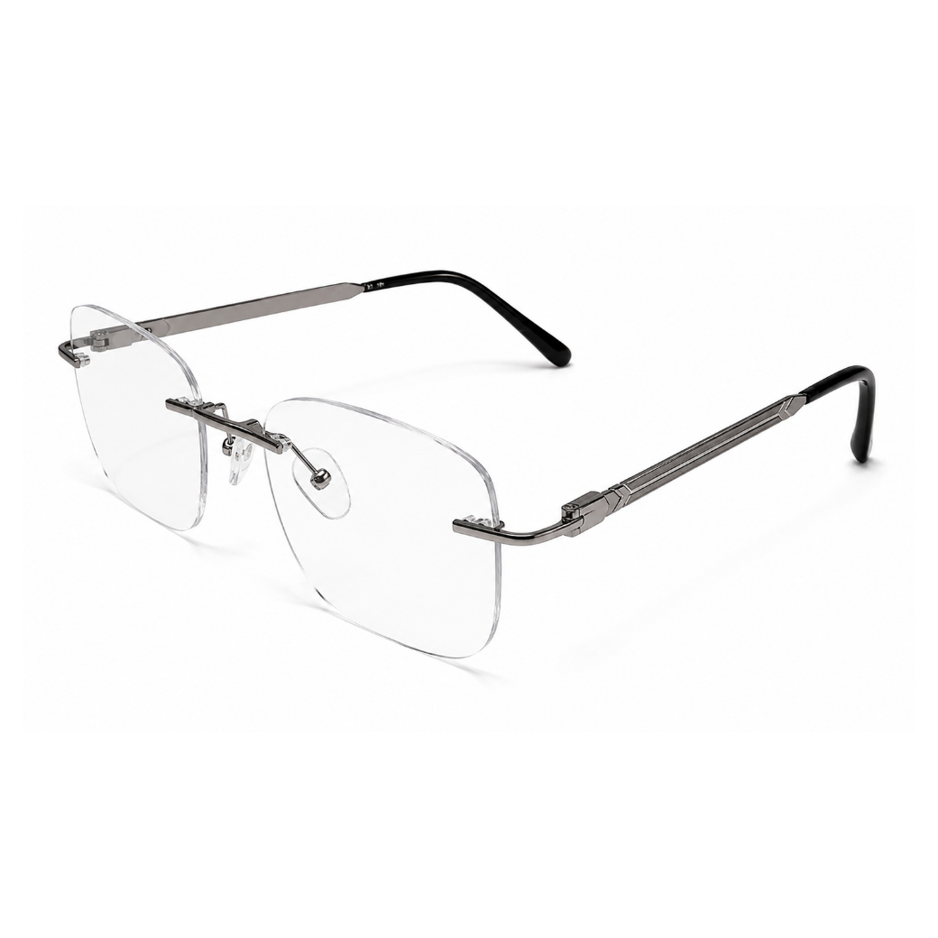 EVORA Prestige Executive Rimless Rectangular Eyeglass Frame – Premium Lightweight Metal | Gun Metal
