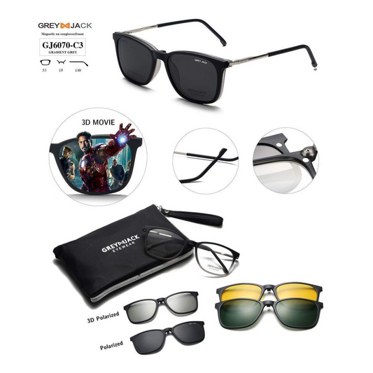 Grey Jack Clip-On Eyewear – 2-in-1 Magnetic Sunglasses | Polarized Lenses | TR90 Frame | GJ6070-C3 | Gradient Grey