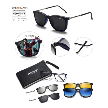Grey Jack Clip-On Eyewear – 2-in-1 Magnetic Sunglasses | Polarized Lenses | TR90 Frame | GJ6070-C8 | Blue