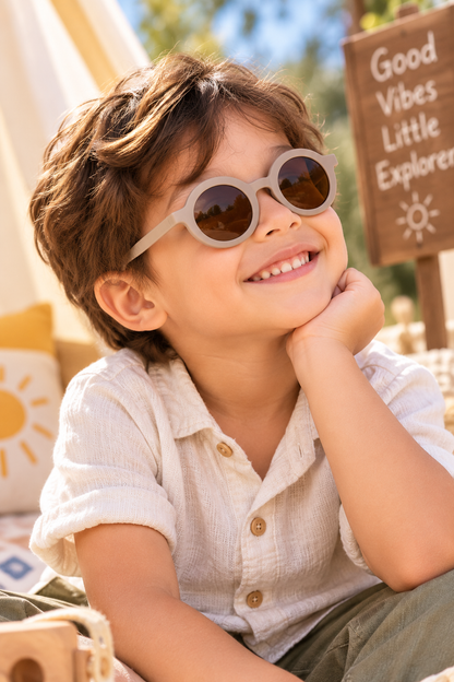 EVORA Kids Round Sunglasses – Beige | Ages 3–7 Years
