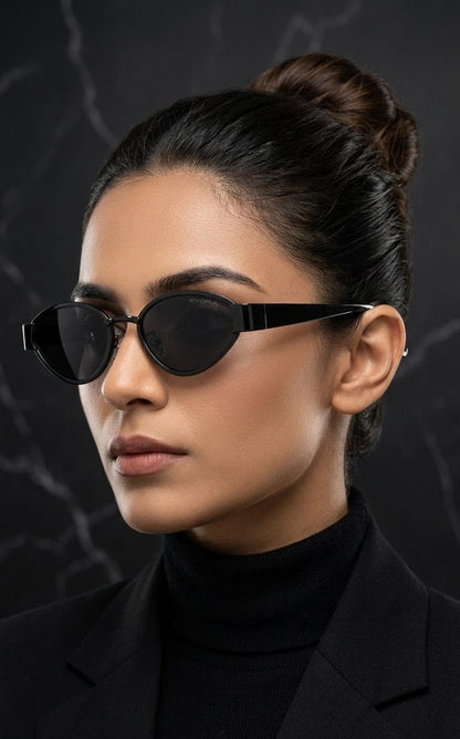 EVORA Eclipse Noir Premium Narrow Cat-Eye Sunglasses for Women