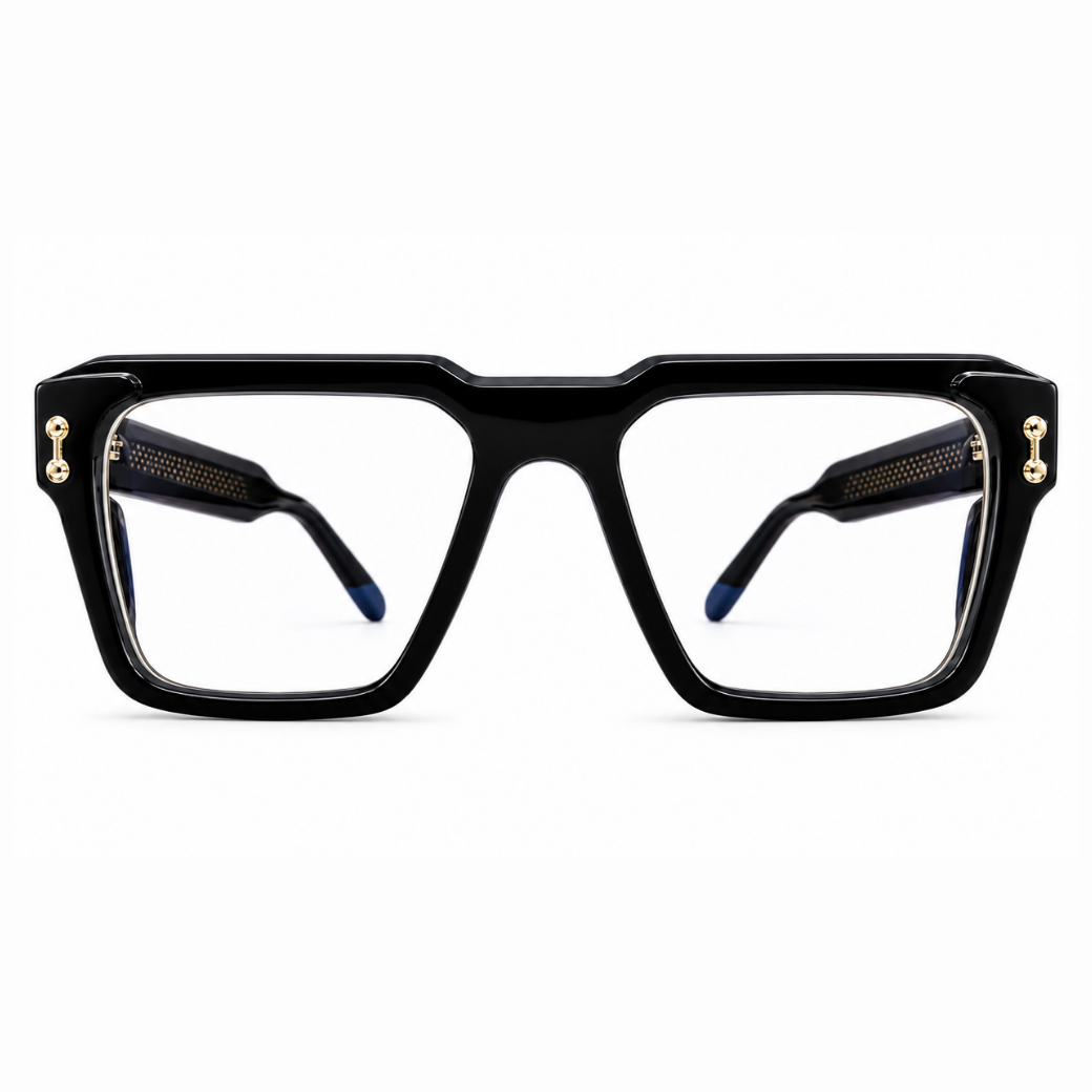 EVORA L7006 Onyx Black Premium Square Acetate Eyewear Frame | Glossy Black | Size 52-21-146