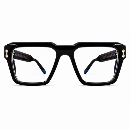 EVORA L7006 Onyx Black Premium Square Acetate Eyewear Frame | Glossy Black | Size 52-21-146