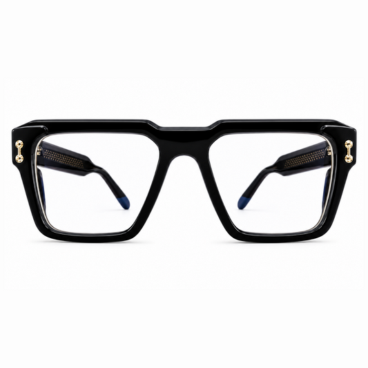 EVORA L7006 Onyx Black Premium Square Acetate Eyewear Frame | Glossy Black | Size 52-21-146
