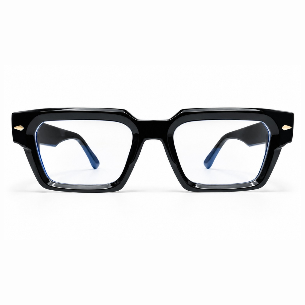 EVORA L7002 Onyx Black Premium Square Acetate Eyewear Frame | Glossy Black | Size 50-22-150