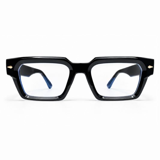EVORA L7002 Onyx Black Premium Square Acetate Eyewear Frame | Glossy Black | Size 50-22-150