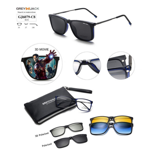 Grey Jack Clip-On Eyewear – 2-in-1 Magnetic Sunglasses | Polarized Lenses | TR90 Frame | GJ6079-C8 | Blue