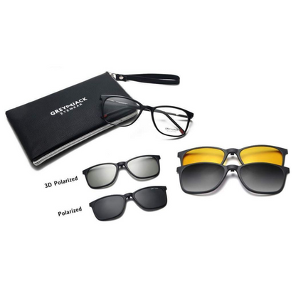 Grey Jack Clip-On Eyewear – 2-in-1 Magnetic Sunglasses | Polarized Lenses | TR90 Frame | GJ6070-C1 | Shine Black