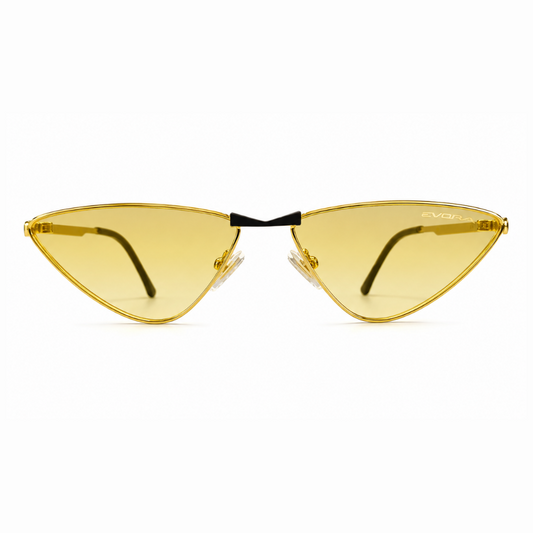 EVORA Solare Premium Metal Cat-Eye Sunglasses – Gold Frame with Golden Yellow Lenses | UV400 Protection