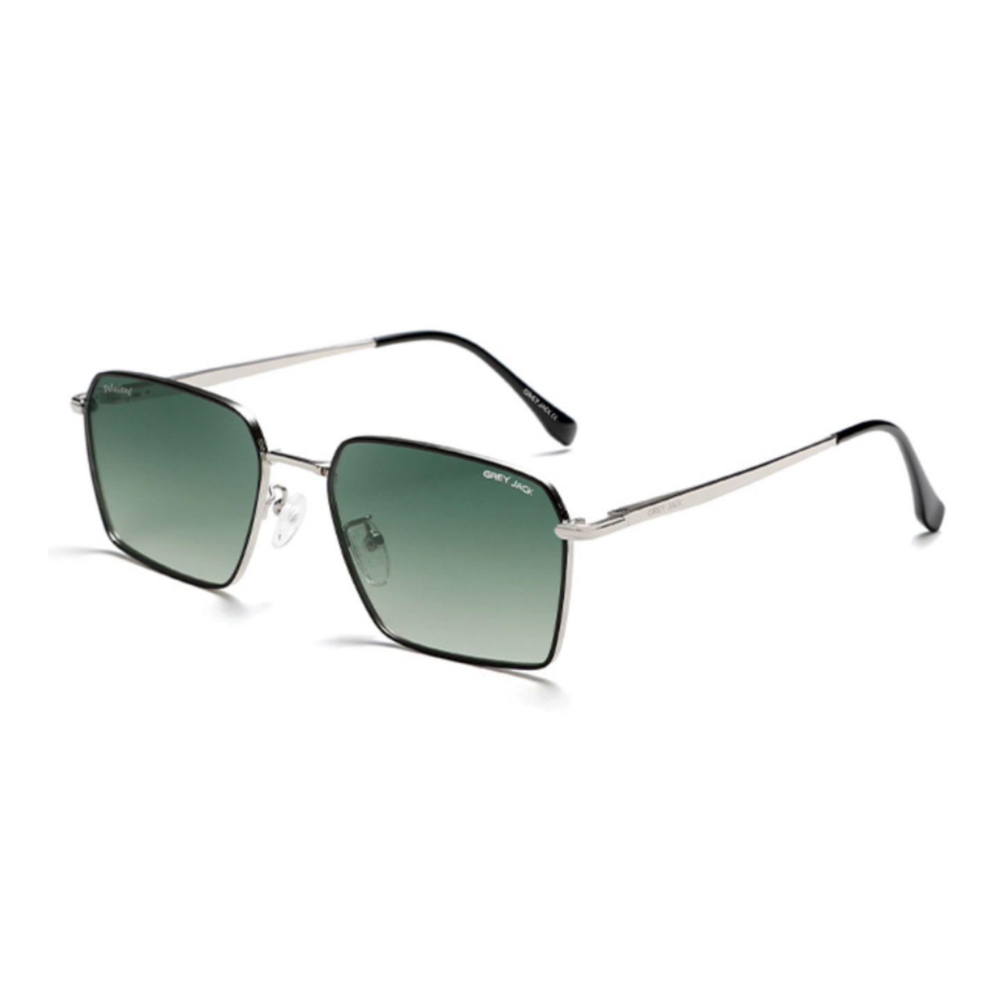Grey Jack GJ B023 Metal Square Sunglasses – Silver Frame with Green Lens for Men